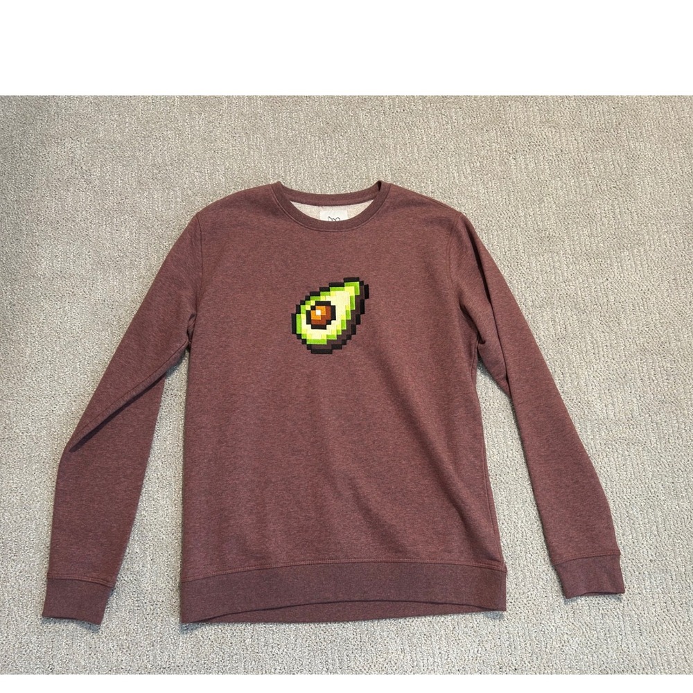 Bricktown‎ Avocado Pixel Art Graphic Crewneck Sweatshirt Pullover Top L